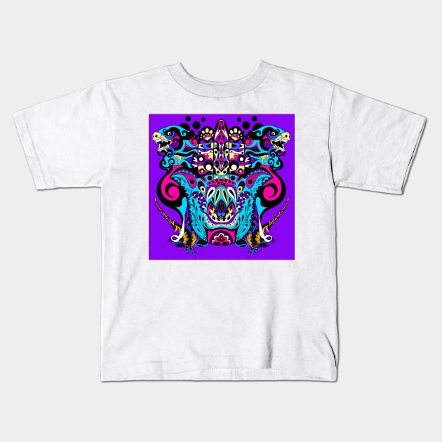 the rainbow hand of god in sutra buddha kaiju pattern art Kids T-Shirt by jorge_lebeau